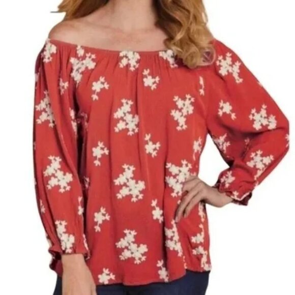 Soft Surroundings Tops - Soft Surroundings  Avignon Floral Embroidered Red Top